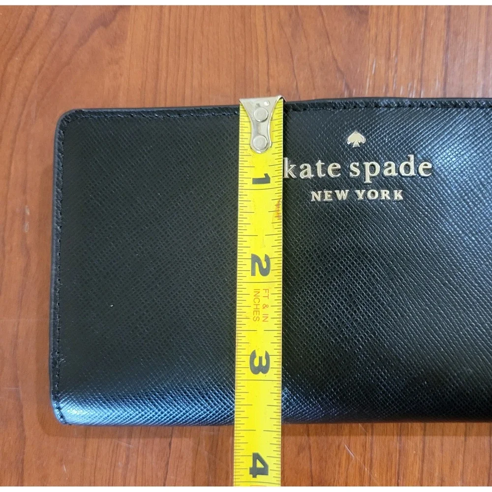 Kate Spade New York Black Saffiano Leather Slim Bifold Wallet Gold Logo AS IS